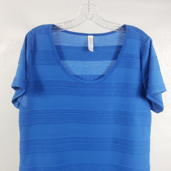 LuLaRoe Women's Royal Blue Wide Stripe Short Sleeve Shirt Top Blouse - Picture 2 of 10